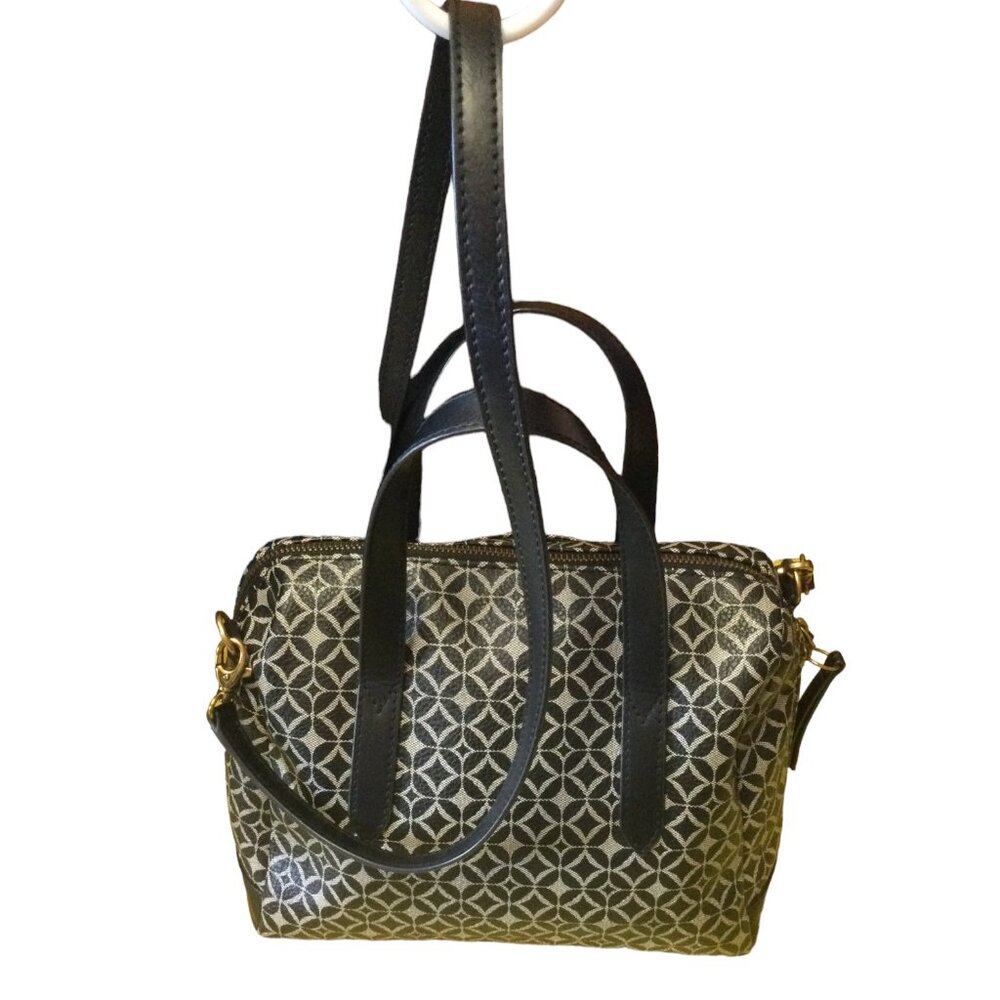 Fossil Sydney Satchel Tote Crossbody Purse Handbag Black and white NWOT